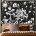 Gooti pealuu vaip Must-valge Skeleton Gobel&auml;&auml;n Seinaripp Magamistoa Hipisilmad Boho Kodukaunistus Trippy Moon Cloth 200x150cm