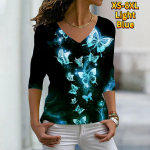 Naiste s&uuml;gisesed lillelised s&auml;delev roosa liblikas tr&uuml;kitud pikkade varrukatega T-s&auml;rgid V-kaelusega pluss-suuruses T-s&auml;rk Topid Mugav pluus XS roosa