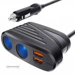 QC3.0 autolaadija, 120 W automaatse pistikupesaga valgusti jaotur DC 12 V toiteadapteri pistikupesa pikendus kahe USB-ga satelliitnavigaatori, armatuurkaamera, iPhone'i, iPadi ja muu jaoks 9.65x6.2x3.2cm must
