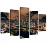 Viieosalise pildiga l&otilde;uendiprint Arhitektuur City Night 100x70 pruun