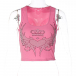 Naiste Crop Top Love Wings Rhinestone Vest, Roosa varrukateta s&auml;rk S roosa