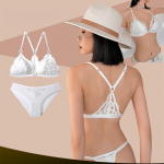 Prantsuse seksikas seljata naistepesu pitsist &uuml;li&otilde;huke rinnahoidjakomplekt naistele, suvine kolmnurkne pehme karvkangasv&otilde;rk, hingav rinnahoidja ja stringide komplekt S valge