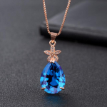 14k Rose Gold 45cm kaelakee safiirist ripats naistele Kaelarihmad Mujer ripats Bohemia Naszyjnik Blue Sapphire Jewellery Bizuteria 45cm sinine