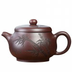 Yixing lilla savikann puhas k&auml;sitsi nikerdatud bambuseleht Wendan pott vana lilla muda suur suu praktiline teekann Hiina Zen teekomplekt China