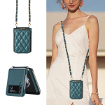 Crossbody nahast t&otilde;mblukuga kaardid Solt rahakoti&uuml;mbris Samsung Galaxy Z Flip 5 4 3 Z Fold 5 Fold4 Fold3 metallist ketipaela kate Samsung Z fold 5 tumeroheline v&auml;rv