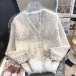 Kardigan V-kaelusega tutiga s&auml;rav siidist ruuduline v&auml;ike aroomimantel naiste 2023 kevad pikkade varrukatega k&otilde;rgekvaliteediline kootud naiste mantel One Size beež