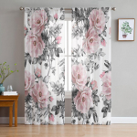 Kimp Lilled Roosad roosid Vintage valge &scaron;ifoonist l&auml;bipaistvad kardinad elutuppa Magamistoa kaunistamiseks Aken Voiles t&uuml;llkardin W135 x H115cm x1