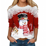 Naiste topid 3D Mr. Christmas Snowman Print &Uuml;markaelusega pikkade varrukatega T-s&auml;rk, s&uuml;gisene vabaaja naiste pikkade varrukatega top j&otilde;uludeks XS punane