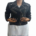 Naiste MUST seemisnahast jakk, H&otilde;bedaste neetidega mood, Nahkjakk, BIKER stiilis seemisnahast jakk, T&uuml;drukutele, Peokleit, Eriline kingitus talle XXL must