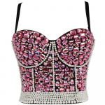 Crystal Rhinestone teemant akr&uuml;&uuml;l kivi p&auml;rlid Camis korsett rinnahoidjad Push Up Crop Naiste karnevaliklubi pidu k&auml;rbitud S punane