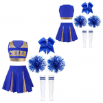 Lapsed T&uuml;drukud Cheerleading tantsuriided Varrukateta V-kaelus Kiri Tr&uuml;ki K&auml;rbi &uuml;laosa Plisseeritud seelik Juukselips K&auml;es Lilled Triibulised sokid 5-6 Years sinine