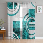 Abstraktne Retro Geomeetriline Marmorist Tekstuuriga &Otilde;hulised Akna Kardinad Elutuppa K&ouml;&ouml;ki Laste Magamistuppa Voile Riputatav Kardin 135W x 114H(cm) blue