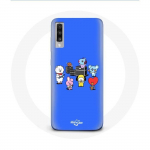 Coque pour Samsung Galaxy A50 BTS BT21 Tata Chimmy Cooky Rj Koya Shooky Et Mang Jouent De la musique Fond Bleu