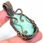 Natural Chrysoprase Gemstone Handmade Copper Wire Wrap Pendant 2.44 b0z77