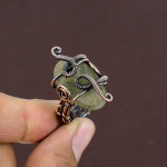 Natural Moss Prehnite Gemstone Handmade Copper Wire Wrap Ring Size 7 t8q65