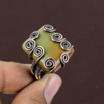 Natural Green Jasper Gemstone Handmade Copper Wire Wrap Ring Size 8.5 k1o82