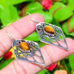 Natural Tiger Eye Gemstone Handmade 925 Sterling Silver Earring 2.32 v9y11