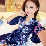 WTEMPO naiste pehmest siidist satiinist hommikumantlid, paabulinnu ja lilledega mustriga kimono pidžaamad kardiganid, s&uuml;gisene keskmise pikkusega hommikumantlid S tumesinine v&auml;rv