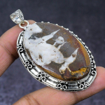 Natural Mud Crack Fossil Gemstone 925 Steling Silver Jewelry Pendant 2.60 t3q48