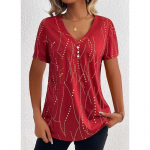 Suvine t&auml;piline V-kaelusega l&uuml;hikeste varrukatega s&auml;rk Naiste Mood Elegantne vabaaja pluus Naiste r&otilde;ivad Prinditud Suures suuruses kontori naiste topsid 24058 S punane