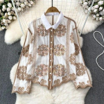 Vintage mood naiste pluuside m&uuml;&uuml;k Litritega tikandid Keeratud krae rev&auml;&auml;r &Uuml;ksikud s&auml;rgid S&uuml;gisesed vabaaja naiste topid One Size valge