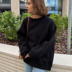 Naiste S&uuml;gis Talv Uus O Neck Street Oversize Fliisist Pullover Kampsunid &Uuml;hev&auml;rvilised lahtised kapuutsid L must