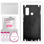 apgo Protective Skin Sticker for the back+sides compatible with Tecno Spark 5, Full Wrap Film, Foil, Vinyl - Pattern Black Leather