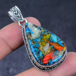 Natural Spiny Oyster Gemstone Handmade 925 Sterling Silver Pendant 2.17 q4e96