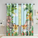 Safari Loomad Akna Kardin Multikas Džungli Metsa Prindiga Kardinad Kodukaunistus Draperiid Beebi Laste Magamistuppa Elutuppa 100W130H(CM)40x51in&Hook