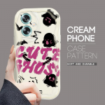 Armas koomiksimustriga kreemjas tekstuuriga korpus, lainelise servaga pehme silikoonkaanega telefoni&uuml;mbris OPPO Reno Realme jaoks OPPO A15 valge