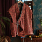 Johnature Naiste Vintage Bandage Plus puuvillased vestid mantlid V-kaelusega varrukateta talveriided soojad naiste hiina stiilis vestid One Size pruun