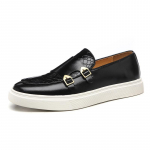 Meeste vabaajajalatsid Mood Nahk Mehed Retro Briti Stiilis Loafers Meeste Kleitjalatsid &Otilde;uekorterid Mungakingad 42 must