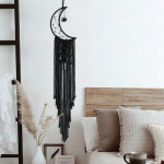 Must makrameerne seinavaip Sun Moon Dream Catcher, kootud k&auml;sitsi valmistatud kodukaunistus A
