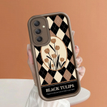 Pehme silikoonist ruudukujulise redeliga printimismustriga telefoni korpus T&auml;iskaanega kaamera p&otilde;rutuskindel kaitse kummist &uuml;mbris Samsungile Samsung A50 pruun