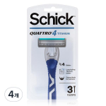 Schick Quatro 4 Titanium kaasaskantav raseerija, 3 pakki, 4 t&uuml;kki, Korea habemenuga