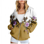 Naiste pikkade varrukatega lillemustriga dressipluus pikkade varrukatega tasku jakk T&otilde;mblukuga kapuutsiga mantel L sinine