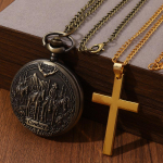 2 tk/komplekt, meeste kvartsist taskukell, vintage Western Cowboy mustriga kaelakee ripatsiga taskukell ja 1 tk meeste vintage klassikalise risti kaelakee ripats,