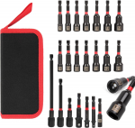 21-osaline magnetiline padrunv&otilde;tmete komplekt, 1/4 l&ouml;&ouml;kpuur-kruvikeeraja otsakute komplekt (meeterm&otilde;&otilde;dustik ja SAE), l&ouml;&ouml;kpadruni adapter, puuriterahoidik hoiukotiga