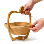 Kokkupandav puidust kokkupandav puuvilja-&otilde;unakorv, kokkupandav bambusest puuviljakauss ja alus 30X26cm