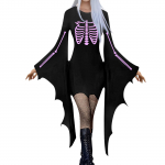 Naiste moekas gooti punk nahkhiirevarrukatega Halloweeni mustriga ebaregulaarne peokleit M must