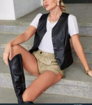 AL KHALID Black Biker Western Stiilne v&ouml;&ouml;st mantel uhke vest mantel nahast lambanahast naistele XS