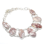 Silver Leaf Jasper Gemstone Handmade 925 Sterling Silver Necklace 18 b4c09