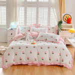 Neljaosaline komplekt puhast puuvillast voodiseelikut, Korea versiooni pitsist puuvillast tekikott, kolmeosaline komplekt poleeritud ja paksendatud voodilinad 1.5m bed skirt