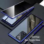 Kahepoolne metallist &uuml;mbris Samsung Galaxy S23 S22 Ultra S21 Plus S20 FE Note 20 jaoks. Privaatsusevastane magnetiline karastatud klaasist kate For S23 Ultra sinine