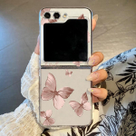 2 tk kokkupandav l&auml;bipaistev telefoni&uuml;mbris Samsung Z Flip6 Flip5 Flip4 Flip3 v&auml;rvilise liblika mustriga &otilde;huke p&otilde;rutuskindel arvuti k&otilde;va kaas Samsung Z Flip6 roosa