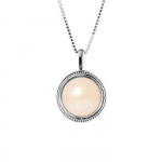 PERLINEA - Collier Simple - Perle de Culture d'Eau Douce AAA+ - Bouton 9-10 mm - Rose Naturel - Argent 925 Milli&egrave;mes - Bijoux Femme