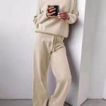 Naiste kaheosalised sviitrikomplektid, kaelusega kootud pullover, topid ja laia s&auml;&auml;rega p&uuml;ksid, spordidressi salongi sobituskomplekt, s&uuml;gistalvine dressipluus naistele M khaki