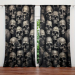 2 tk Gooti Kolju Mustriga Kardinad, Halloweeni Dekoratiivne Kunst, Mustvalged Aknaeesriided Kodu Dekoratsiooniks 50W160H(CM)x2Panel&Hook