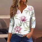 Naiste Mood Vabaaja Tr&uuml;kiga V-kaelusega L&uuml;hikeste Varrukatega Dekoratiivsete N&ouml;&ouml;pidega Kolmveerandvarrukatega T-s&auml;rk Topp L beež