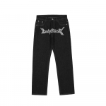 Y2k Meeste Teksad Harajuku Hip Hop Sirge Lai Jalg P&uuml;ksid &Uuml;lem&otilde;&otilde;duline Tr&uuml;kk Vabaaja Moppivad Mustad Teksad Streetwear XS must